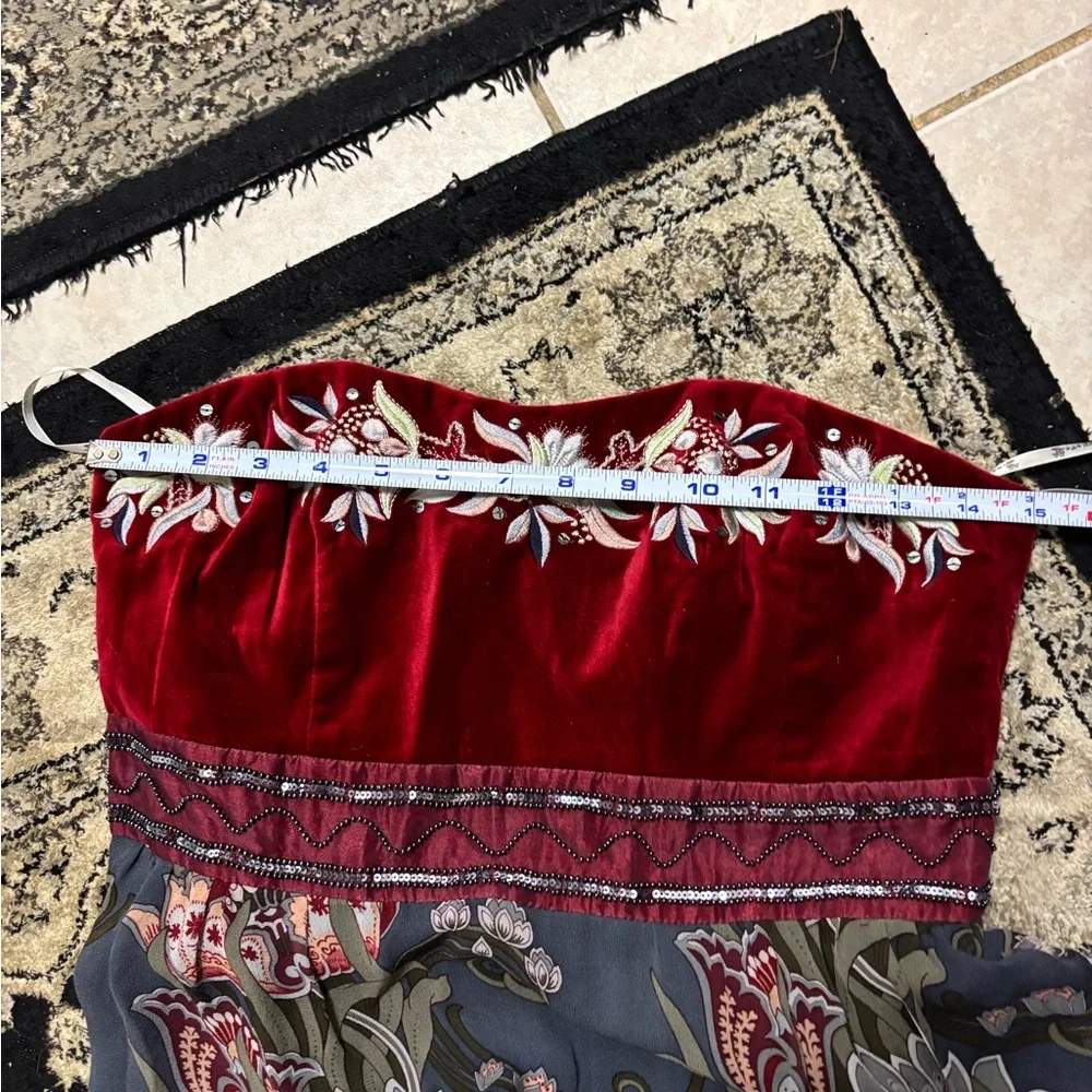 Nanette Lepore Strapless Embroidered Red and Gray Floral Dress - Picture 10 of 10